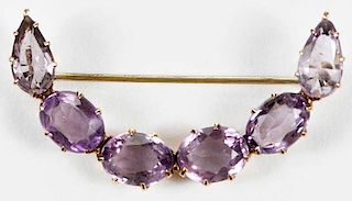 Gold and Amethyst Crescent Brooch
