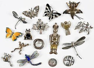 17 Sterling Silver Brooches