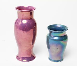 Arts & Crafts Blue & Purple Lustre Pottery Vases 2