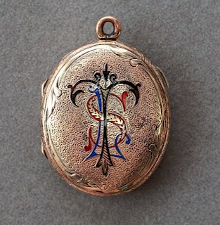 Gold-Plated and Enamel Locket Pendant, 19th C.