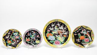 Asian Famille Noir Porcelain Charger & Plates 4