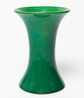 Japanese Awaji Manner Green Glaze Pottery 8" Vase