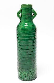Japanese Kyoto Awaji Manner Green Pottery 14" Vase