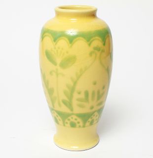 Japanese Awaji Manner Glazed Pottery 9.5" Vase