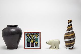Swedish Modern Ceramic Objects & Vase, 4 Pcs.