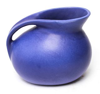 David C. Heaps Art Pottery Pitcher w Blue Glaze