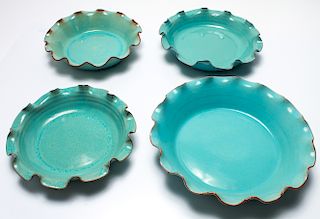 Art Pottery Scalloped Blue Pie Plates Set of 4