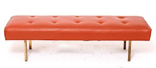 Contemporary Orange Faux-Leather Upholstered Bench
