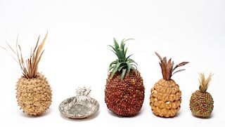 Decorative Pineapples, Mixed Media Group of 5