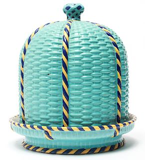 Majolica Basket Form Cheese Dome and Platter