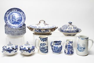 Assorted Blue Transfer Porcelain Tableware 19 Pcs