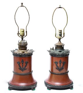 Victorian Tole w Neoclassical Motif Lamps Pair