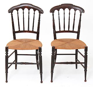 American Side Chairs, Spindle Back & Rush Seats Pr
