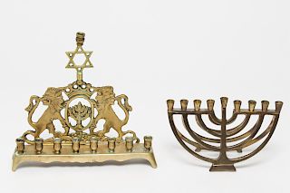 Hanukkah Judaica Gilt Brass Menorahs, 2
