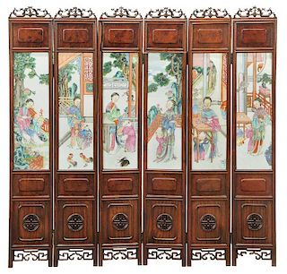 Chinese Six Panel Porcelain Table Top Screen