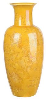 Chinese Incised Imperial Yellow Vase