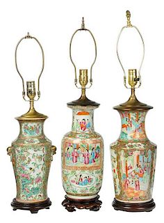 Three Chinese Export Famille Rose Vases