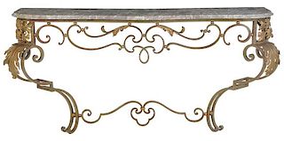 Rococo Style Wrought Iron Marble Top Console