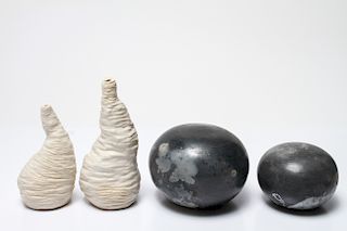 Modern Art Pottery Vases & Raku Spheres Group of 4