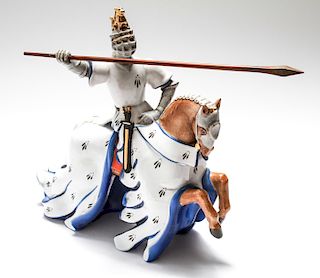 Illegibly Signed Porcelain Figure Knight on Horse