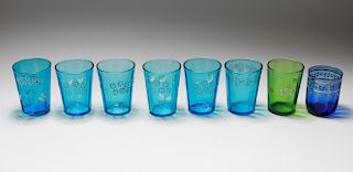 Enamel & Gilt Set of 6 Blue Glasses & 2 Others, 8