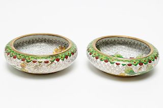 Chinese Cloisonne Round Dishes / Bowls, Pair