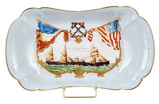 Hand Painted and Parcel Gilt Nautical Deep Tray