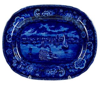 Historical Blue Staffordshire Platter, Detroit