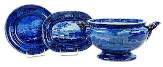 Three Pieces Historical Blue Transfer Ceramics
