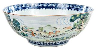 Fine Chinese Export Hunt Scene Punch Bowl
