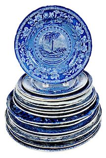17 Blue Transfer Decorated  Scenic Plates