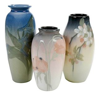 Three Rookwood Iris Glaze Vases, Asbury, Reed