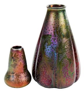 Two Signed Weller Sicard Iridescent Lustre Vases