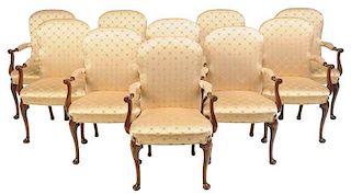 Set Ten Queen Anne Style Armchairs