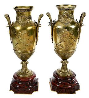 Pair Louis XVI Style Ormolu Urns