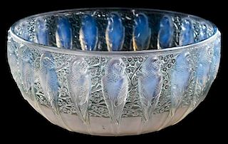 R. Lalique Perruches Opalescent Glass Bowl