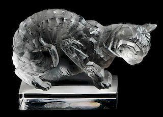 R. Lalique Frosted Glass Chat Paperweight