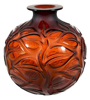 R. Lalique Sophora Amber Glass Vase