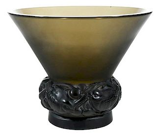 R. Lalique Pinsons Smokey Glass Vase