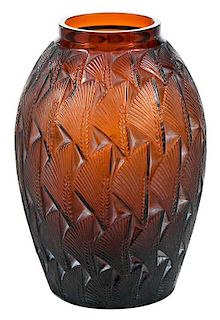 R. Lalique Amber Glass Grignon Vase