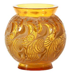 R. Lalique Le Mans Amber Glass Vase