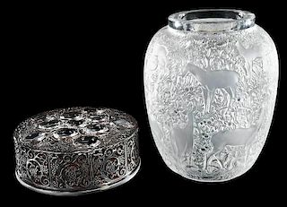 Lalique Biches Vase with Dresser Box