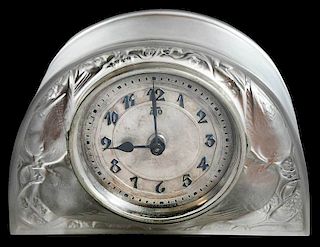 R. Lalique Moineaux Frosted Glass Clock
