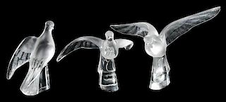 Three Lalique Frosted Glass Bird Figures