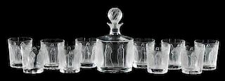 Lalique Femmes Decanter, Set Ten Glasses