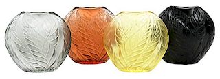 Four Lalique Glass Filicaria Pillow Vases