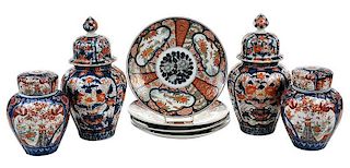 Eight Japanese Imari Porcelain Objects