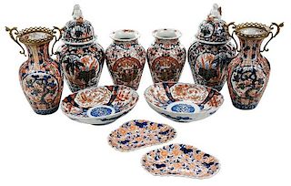 Ten Japanese Imari Porcelain Objects