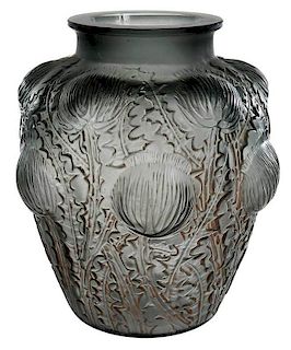 R. Lalique Smokey Topaz Domremy Glass Vase