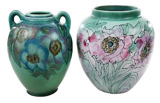 Two Arts & Crafts Vases, Rookwood, Weller